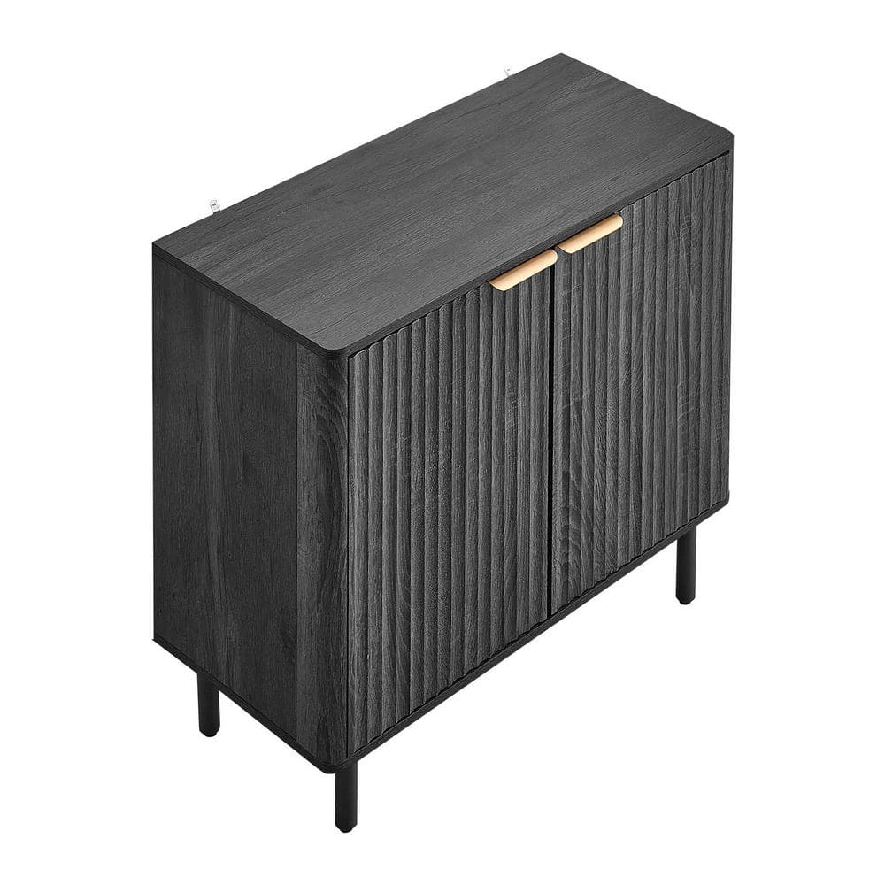 Mid-Century Coffee Bar Cabinet with Fluted Design,31.5 x 14.7 x 31.5 in., Two-Tier Storage, and Sliding Barn Door,Black price history on PriceWatchPro