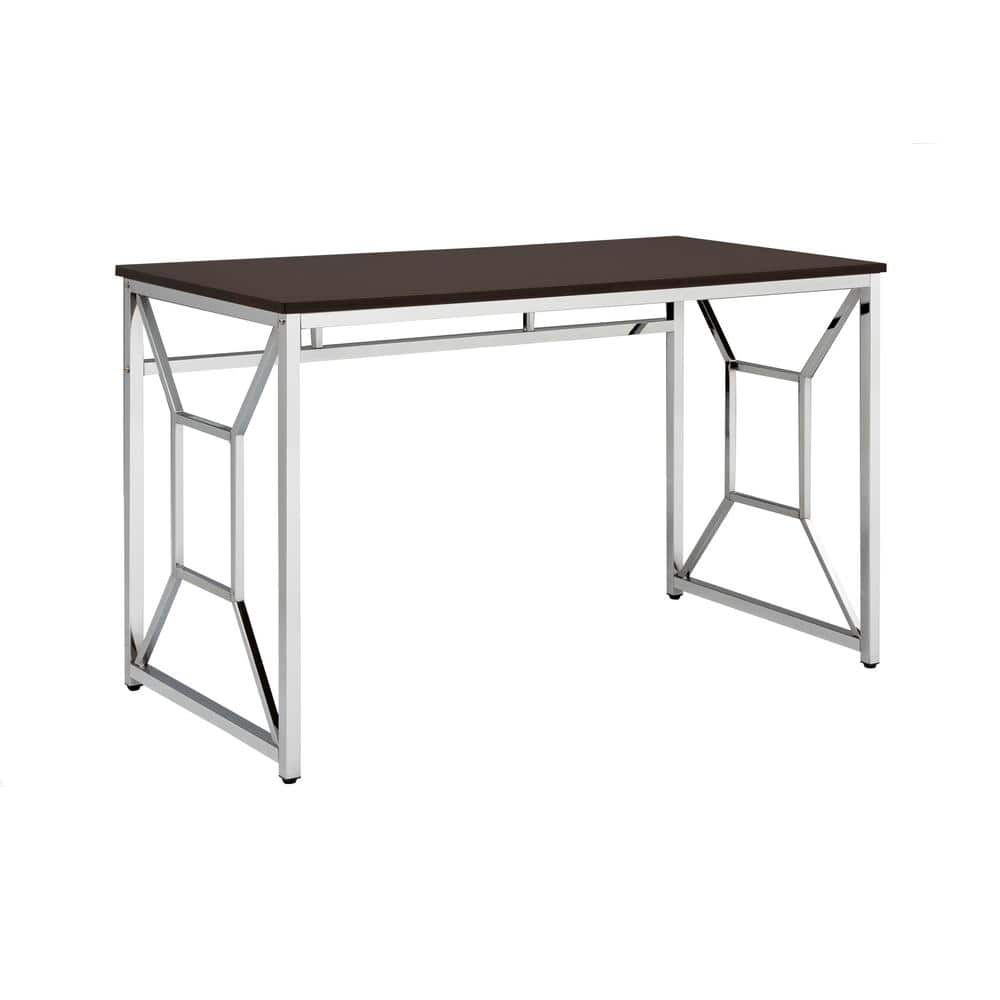 Espresso Brown Wood and Chrome Geometric Desk