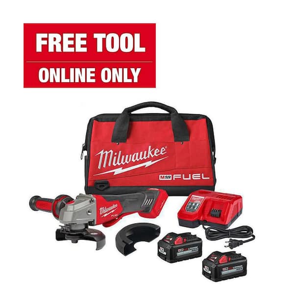 Milwaukee M18 FUEL 18V Lithium-Ion Brushless Cordless 4-1/2 in./5 in. Braking Grinder Kit w/Paddle Switch & (2)6.0 Batteries