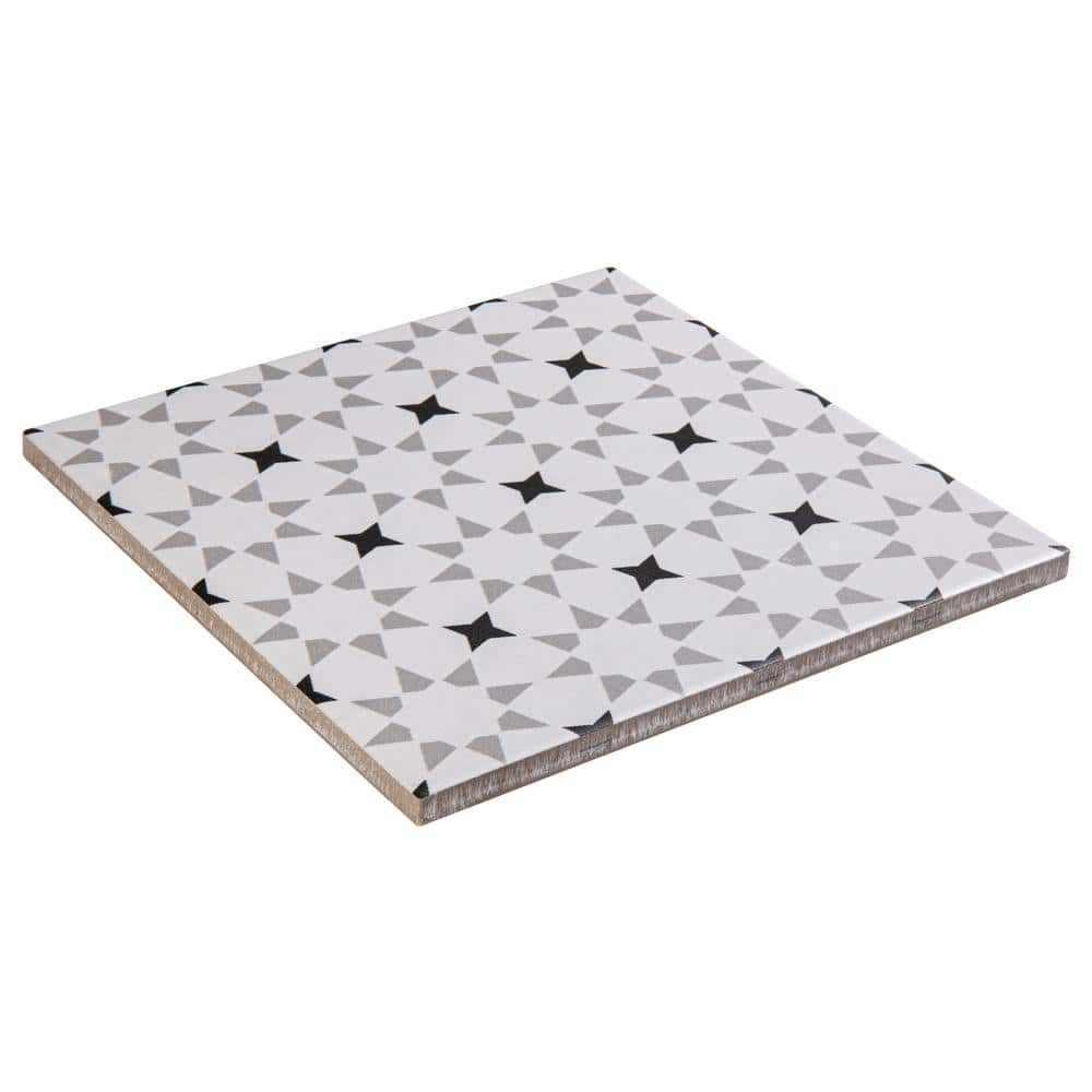 Bliss 8" Black and White Porcelain Patterned Tile