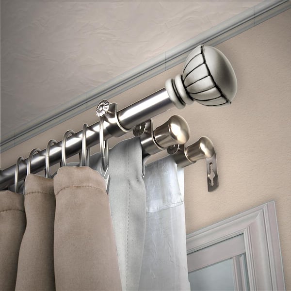 EMOH 13/16" Dia Adjustable 120" to 170" Triple Curtain Rod in Satin Nickel with Dulce Finials