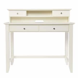 Amelia 42 in. Rectangular White Wood 4-Drawer Desk with Foot Railing, Drawers, Shelves