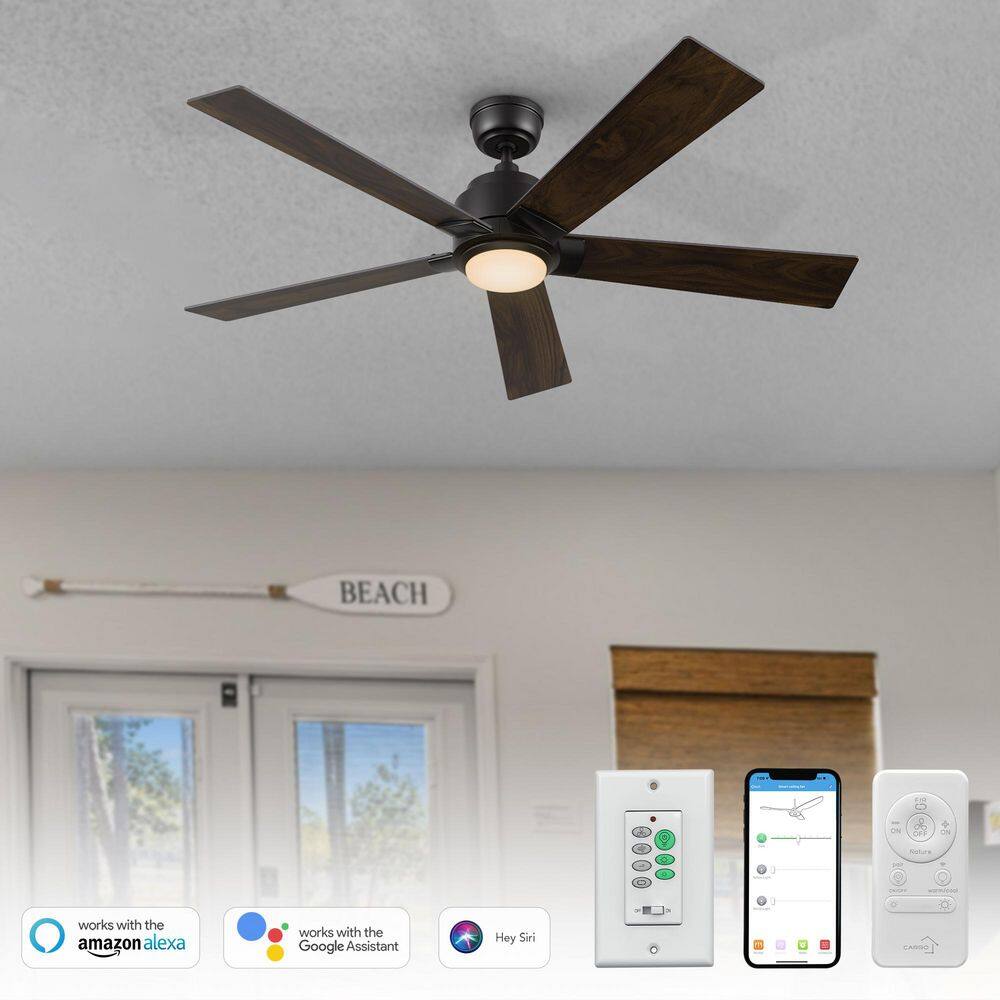 52 in. Indoor/Outdoor Black Downrod LED Smart Ceiling Fan with Remote Control and Wall Control, 10-Speed DC Motor price history on PriceWatchPro