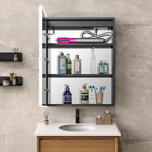 24 in. W x 30 in. H Rectangular Black LED Light Anti-fog Aluminum Surface Mount Medicine Cabinet with Mirror