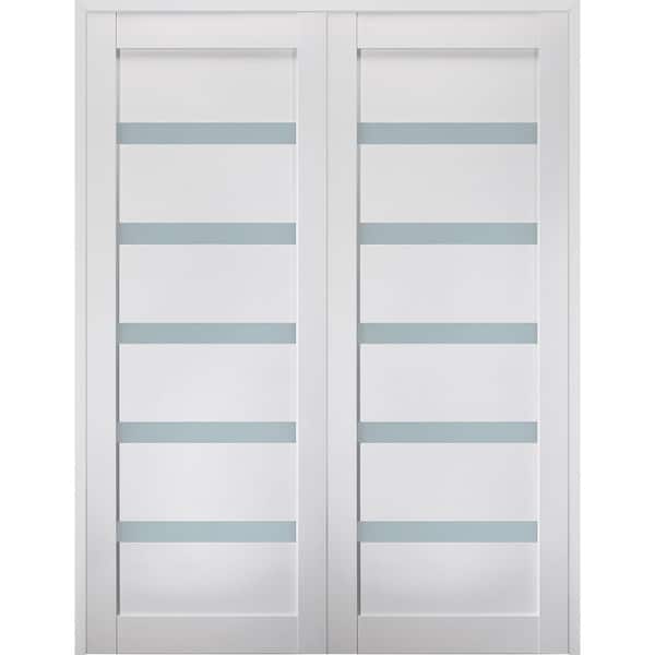 Leora 60 in.x 95.25 in. Both Active 7-Lite Frosted Glass Bianco Noble Finished Wood Composite Double Prehung French Door
