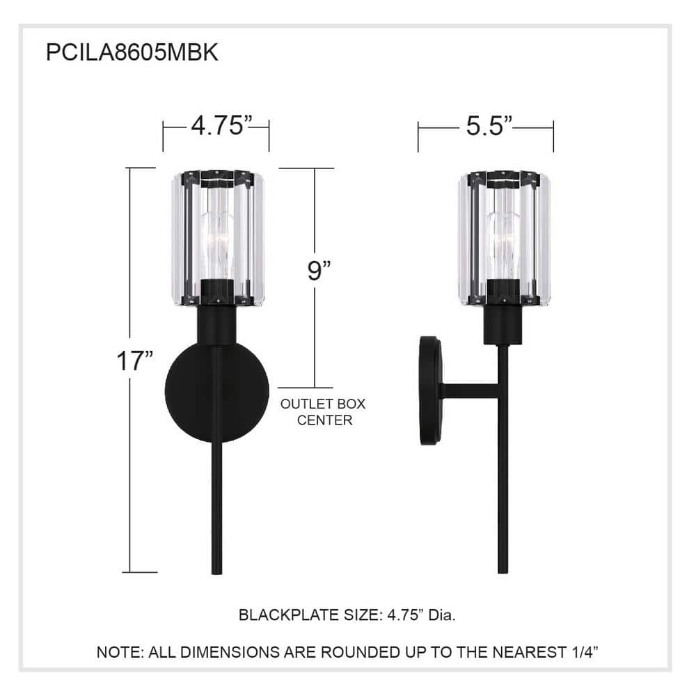 Matte Black Crystal Glass Dimmable Electric Wall Sconce