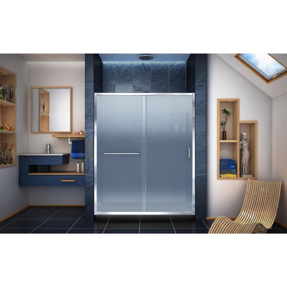 Infinity-Z 60" x 30" Frosted Glass Sliding Shower Kit with Brushed Nickel Finish