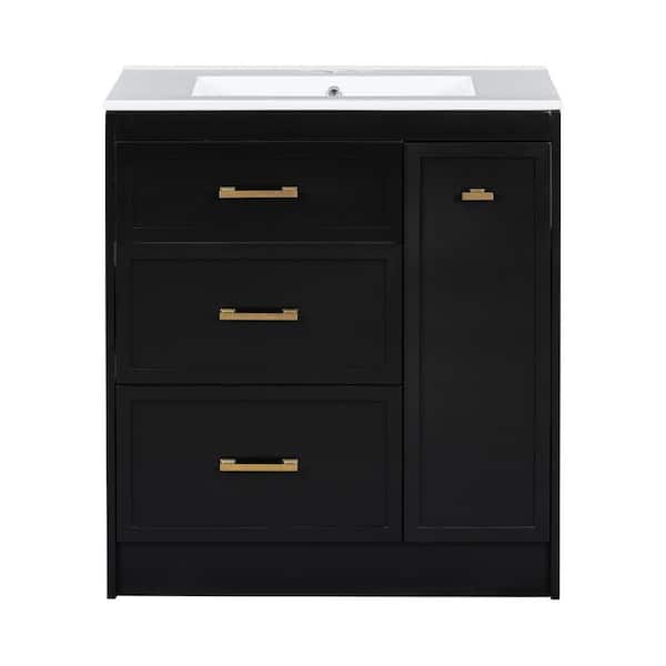 30 in. W x 18.3 in. D x 34 in. H Freestanding Bath Vanity in Black with White Ceramic Top