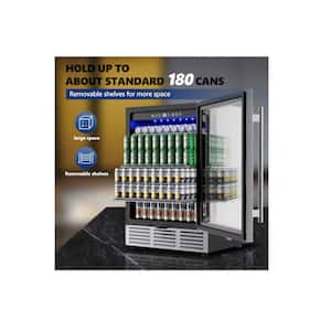 24 in. Single Zone 180-Cans Undercounter Freestanding/Built-in Beverage and Wine Cooler in Black, Visible Glass Door