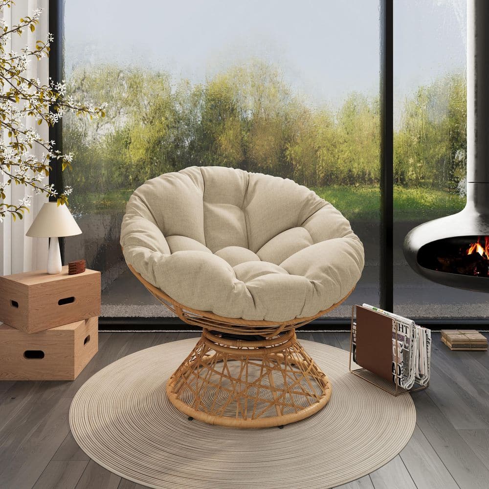 Outdoor Ergonomic Wicker Lounge Chair with Beige Cloud Thick Polypropylene 