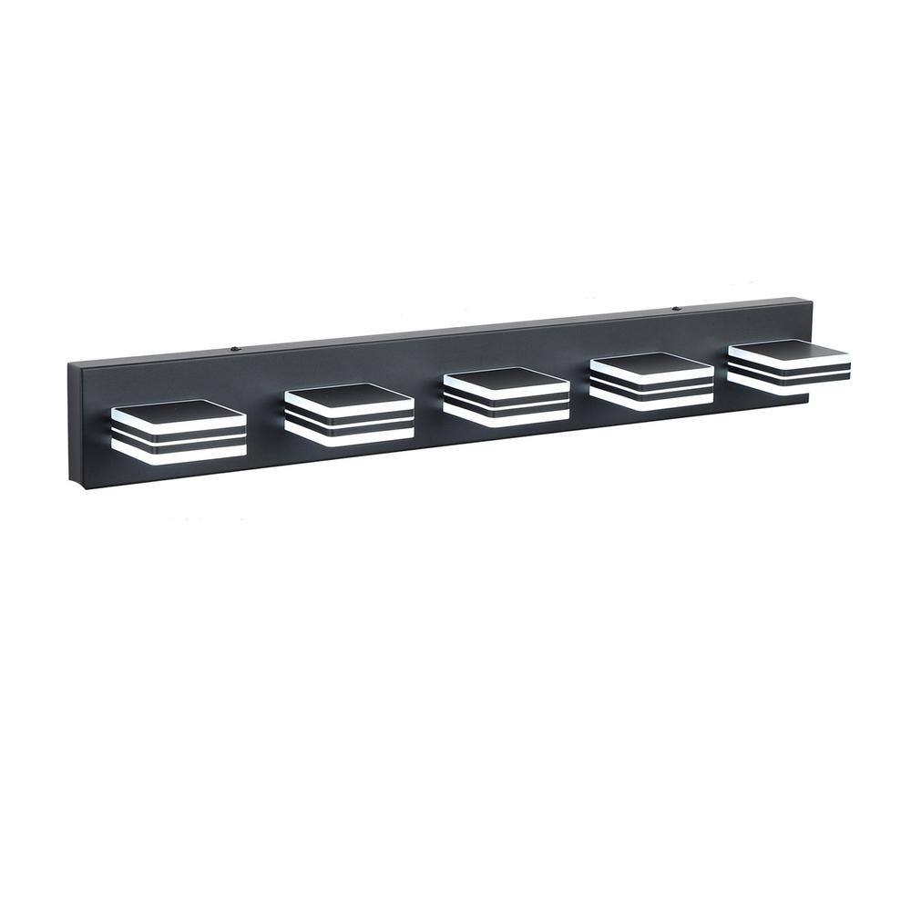Sunpez 32.28in. W LED Black Vanity Light 5-Lights Modern Bathroom ...