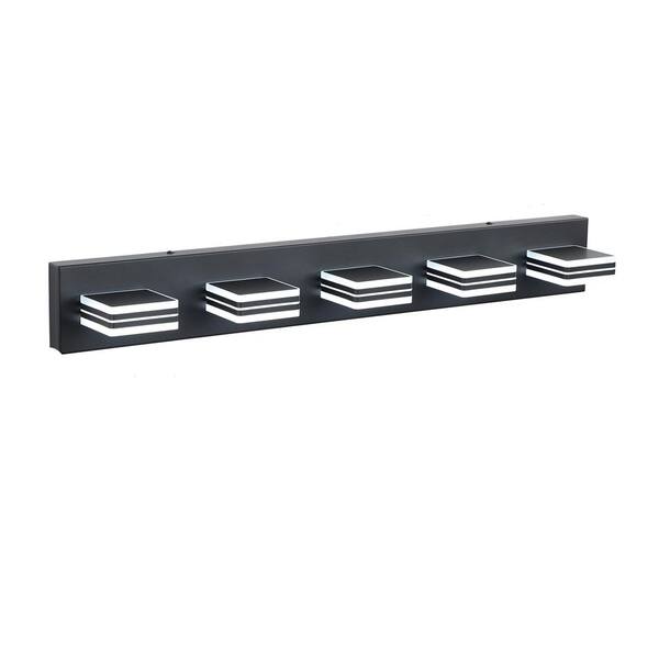 Sunpez 32.28in. W LED Black Vanity Light 5-Lights Modern Bathroom ...