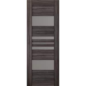 Romi 18 in. x 80 in. No Bore Solid Core Gray Oak Finished Frosted Glass 5-Lite Wood Composite Interior Door Slab