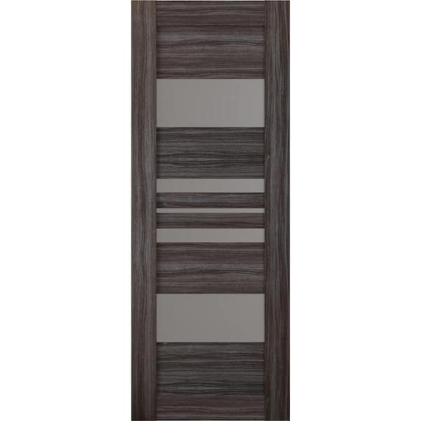 Belldinni Romi 18 in. x 80 in. No Bore Solid Core Gray Oak Finished Frosted Glass 5-Lite Wood Composite Interior Door Slab