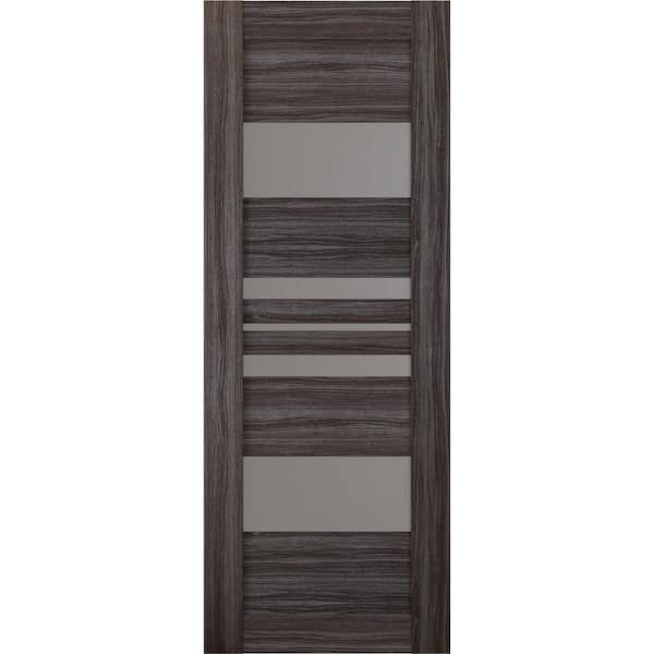 Belldinni Romi 30 in. x 80 in. No Bore Solid Core Gray Oak Finished Frosted Glass 5-Lite Wood Composite Interior Door Slab