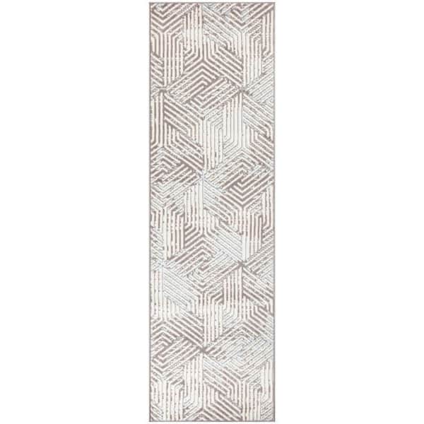 Nourison Grafix Grey 2 ft. x 10 ft. Geometric Contemporary Runner Area Rug