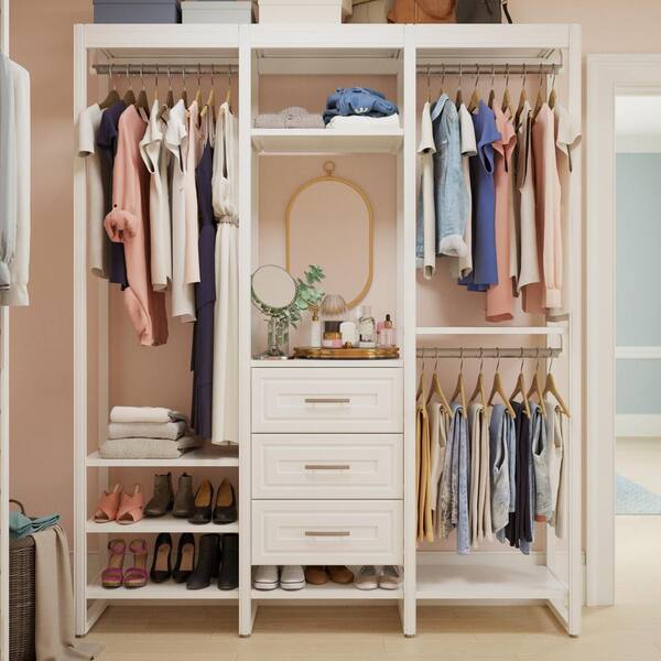 CLOSETS By LIBERTY 68.5 in. W White Adjustable Tower Wood Closet System with 3 Drawers and 11 Shelves