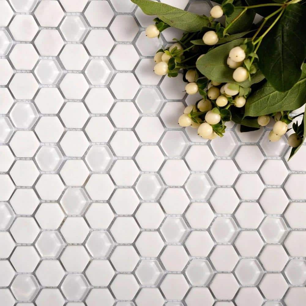 White Recycled Glass Hexagon Mosaic Tile Sheet