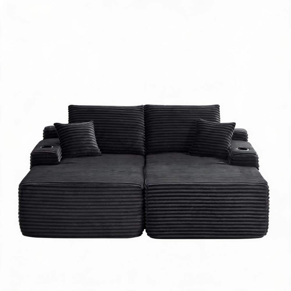 Cloud Sectional 69 in. L-Shape 2-piece Corduroy Fabric Modular with Double Chaise Sectional Sofa in Black price history on PriceWatchPro