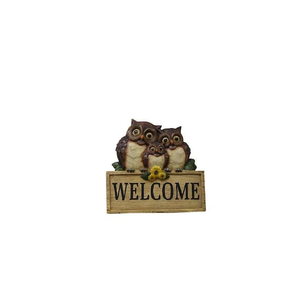 Alpine 9 in. Polyresin Welcome Sign with Owl Family