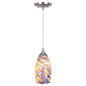 Milano 1-Light Satin Nickel Mini Pendant Ceiling Light Multi-Color Swirl Art Glass