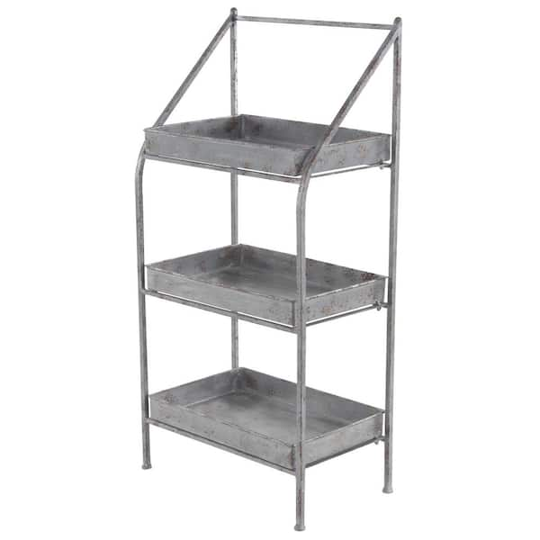 Litton Lane Small Rectangular Distressed Silver Outdoor Metal Plant Stand With 3 Shelves 18 X 39 74891 The Home Depot