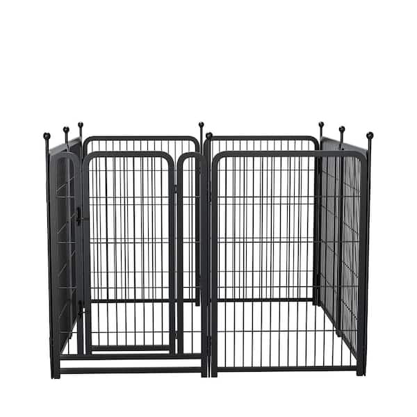 40 in. H 8-Panel Black Metal Heavy Duty Portable Garden Fence Pet Fence with Door