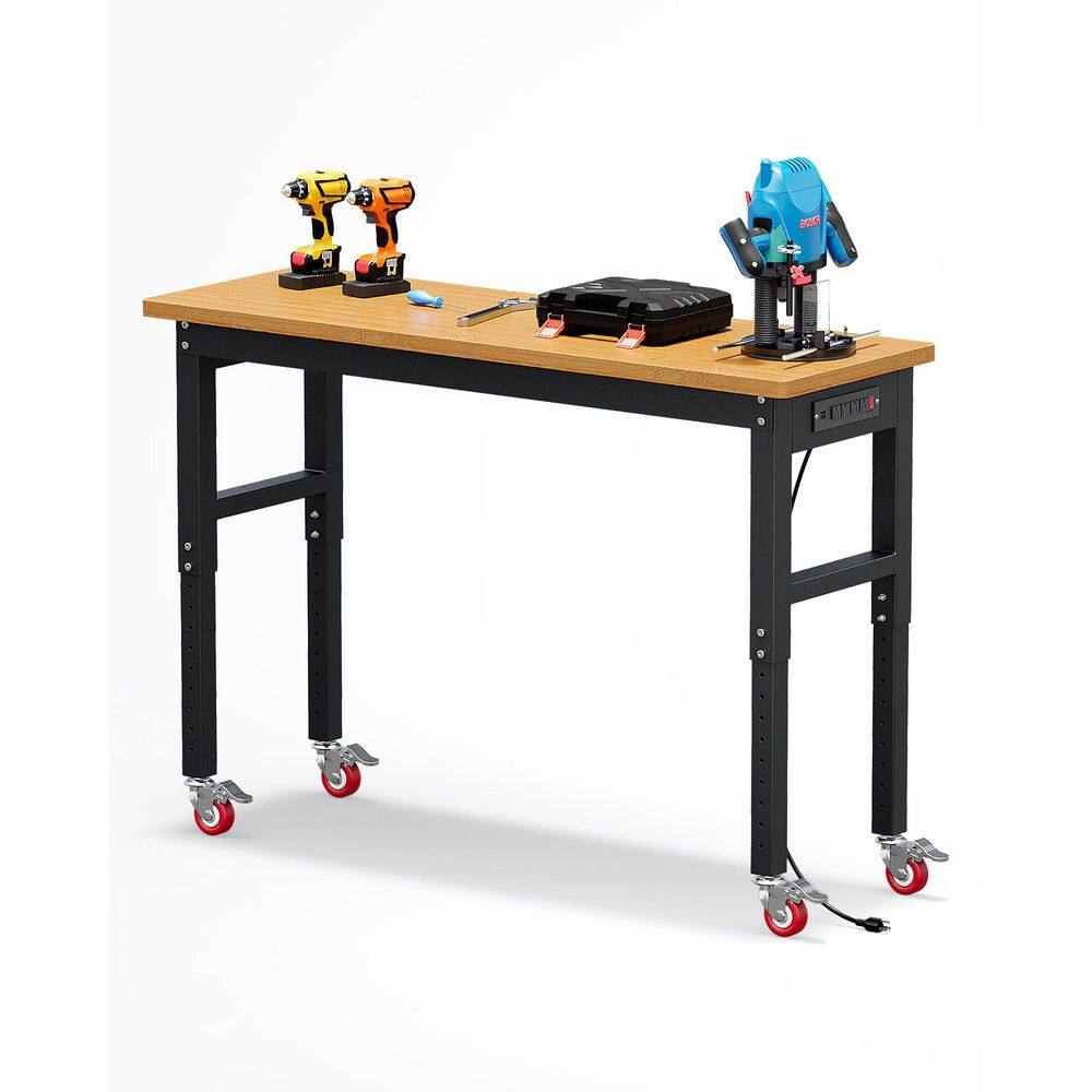 60 in. W x 20 in. D Heavy-Duty Capacity Adjustable Workbench Work Table Solid Wood Top with Power Outlets and Wheels price history on PriceWatchPro