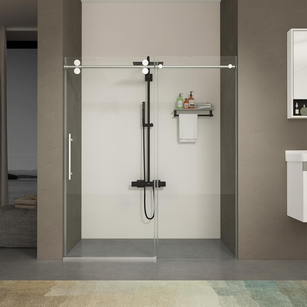 Chrome Frameless Sliding Shower Door with Tempered Glass