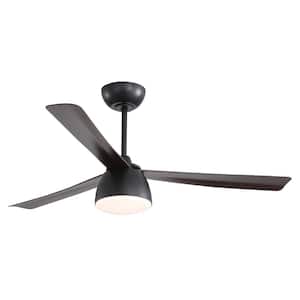 52 in. Smart Indoor Black Ceiling Fan with LED Light and Remote Control 3-Colors Adjustable and Reversible DC Motor