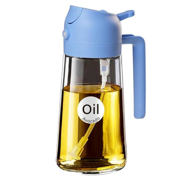 16 oz. Sky Blue Glass 2 in 1 Oil Dispenser, Food Grade Premium Spray Bottle with Portion Control for Salad, Frying, BBQ