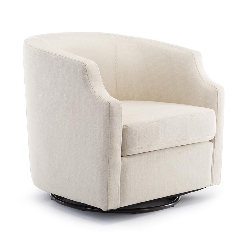 Infinity White Linen Swivel Barrel Chair with Clip Arm Design