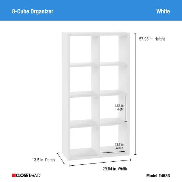 ClosetMaid 4583 57.95 in. H x 29.84 in. W x 13.50 in. D White Wood Large 8- Cube Organizer - 3