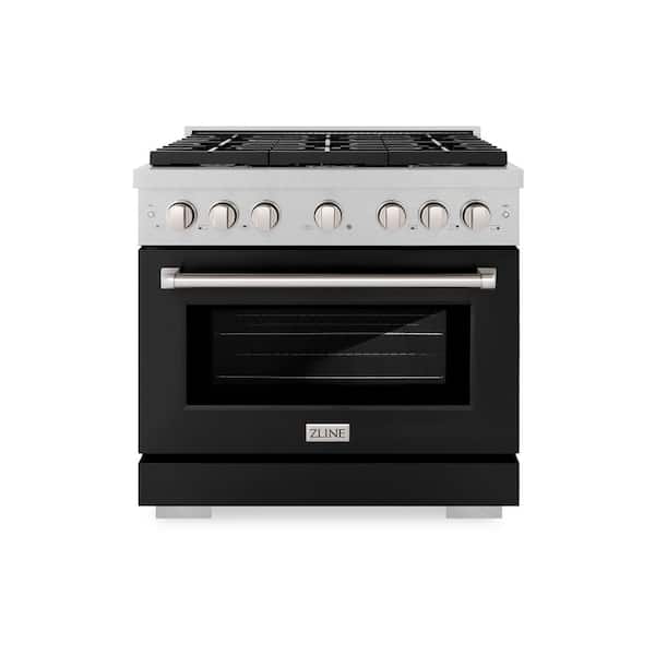 ZLINE Kitchen and Bath 36 in. Paramount Gas Range with 6 Burner Cooktop and Convection Gas Oven in Satin Stainless Steel with Black Matte Door