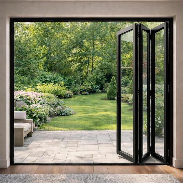 Eris 96 in. x 80 in. Right Swing/Outswing Black Aluminum Folding Patio door