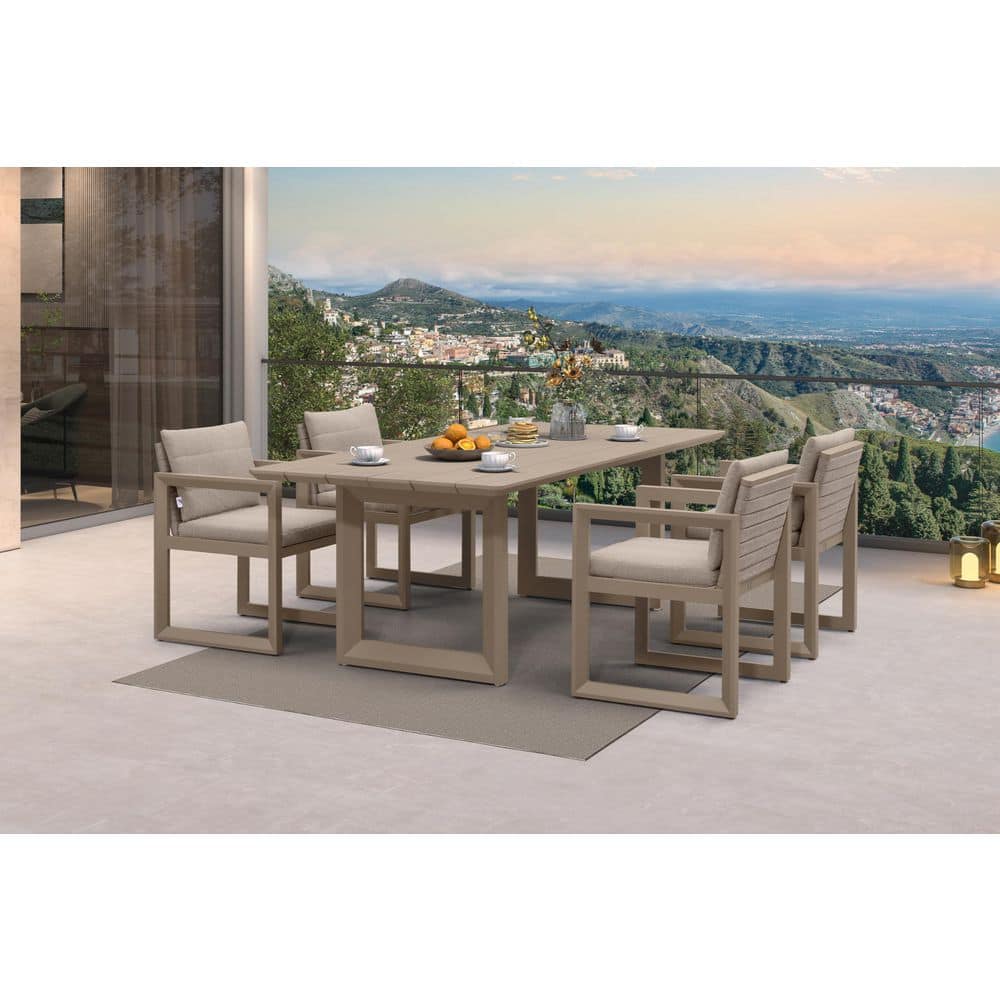 5-Piece Aluminum Outdoor Dining Set All-Weather Modern Rectangular Dining Table & Chairs with Olefin Cushions, Khaki price history on PriceWatchPro