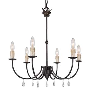 6-Light  Transitional Farmhouse Chandelier with Iron Pendant with Crystal Drops Oil-Rubbed Bronze Finish