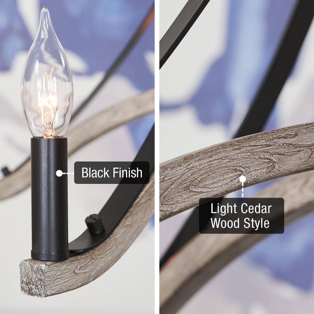 Cambria 28" Black and Cedar Wood Style Candle Chandelier