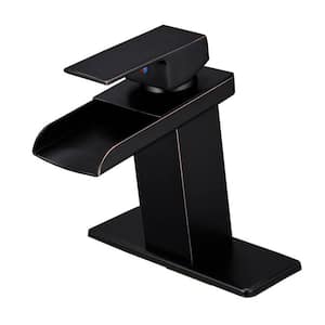 Single Handle Single Hole Waterfall Bathroom Faucet with Deckplate Included in Oil Rubbed Bronze