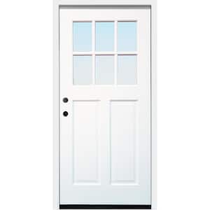 Cottage 36 in. x 80 in. White Right Hand Inswing Clear 6-Lite 2-Panel Painted Wood Prehung Entry Door