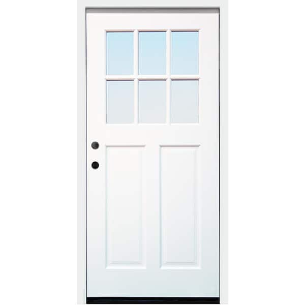 Pacific Entries Cottage 36 in. x 80 in. White Right Hand Inswing Clear 6-Lite 2-Panel Painted Wood Prehung Entry Door