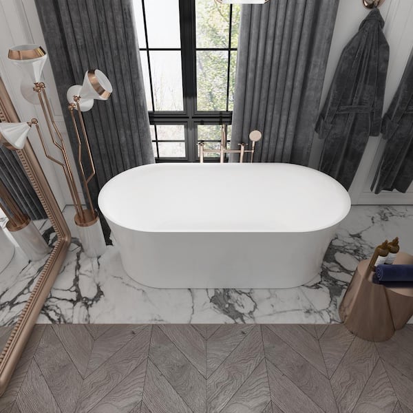 67 in. L x 31/12 in. W. Pure Acrylic Soaking Bathtub with Center Drain in Glossy White, Pop-up Drain