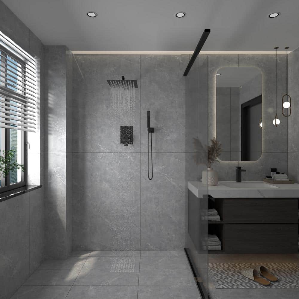 10 Inch Matte Black Stainless Steel Square Rain Shower Combo Set