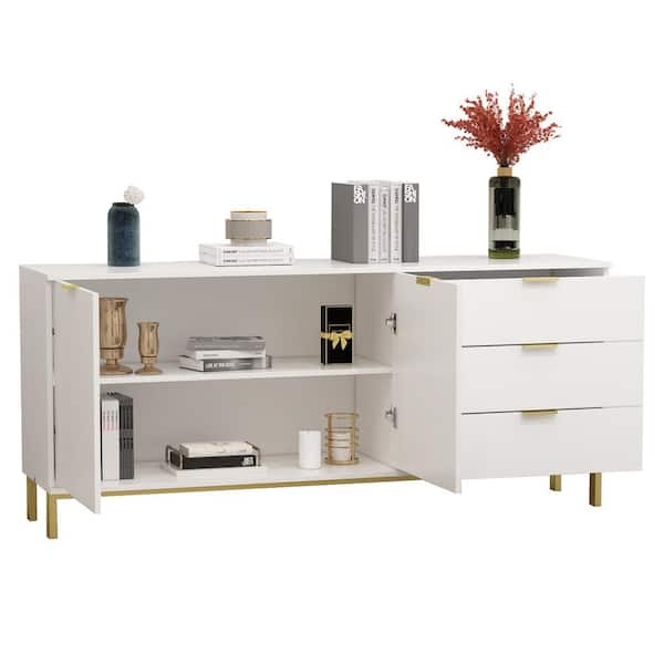 FUFU&GAGA White Wood Paint Finish 2-Doors Buffets and Sideboards Cupboard  KF200107-02-c - The Home Depot