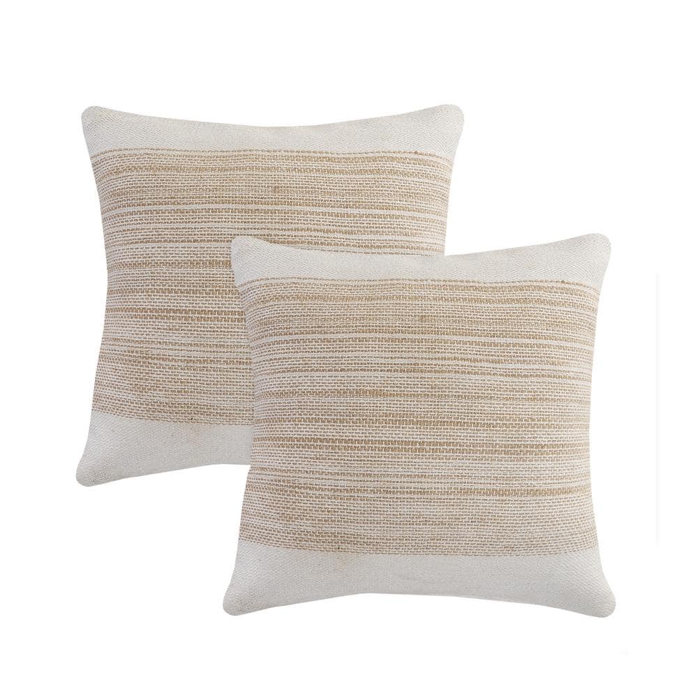 Renee Natural/White Distressed Striped Cotton Blend 20 in. x 20 in. Indoor 