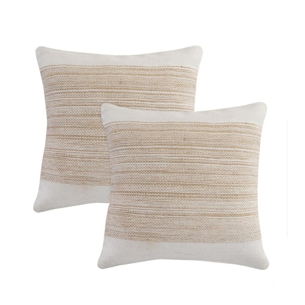 Unbranded Renee Natural/White Distressed Striped Cotton Blend 20 in. x 20 in. Indoor Throw Pillow (Set of 2)