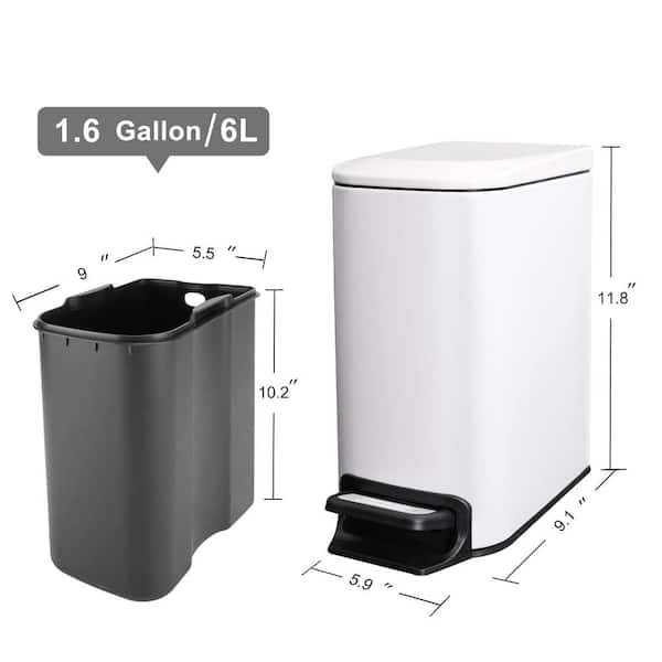 ITOPFOX Bathroom 1.6 Gal. White Metal Household Trash Can Step Lid