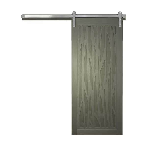 VeryCustom 36 in. x 84 in. Howl at the Moon Gauntlet Wood Sliding Barn Door with Hardware Kit in Stainless Steel
