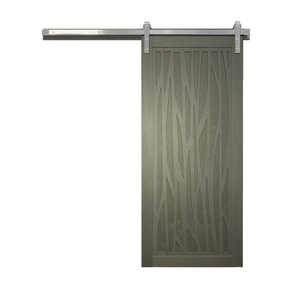 VeryCustom 42 in. x 84 in. Howl at the Moon Gauntlet Wood Sliding Barn Door with Hardware Kit in Black