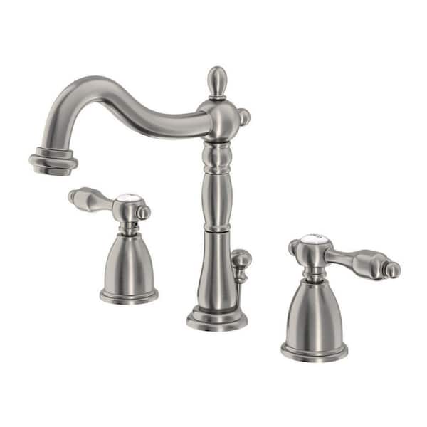 Tudor 8 in. Widespread 2-Handle Bathroom Faucets with Plastic Pop-Up in Brushed Nickel